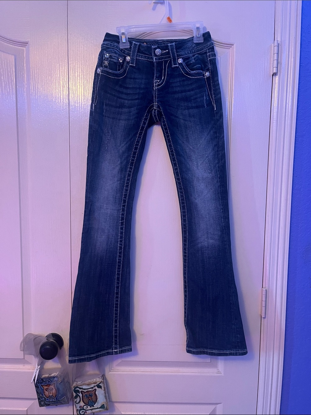 Miss Me Dark Blue Flare Jeans with Contrast Stitching